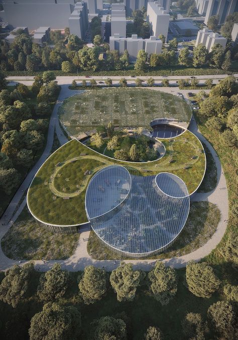 Fránek Architects to design greenhouse-like entrance building for Prague's Botanical Garden | News | Archinect Botanic Garden Architecture, Botanical Garden Design, Greenhouse Architecture, Greenhouse Design, Landscape Architecture Design, Garden Architecture, Glass Facades, Botanic Gardens, Garden Buildings