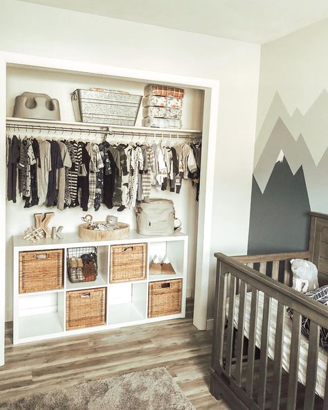 17 Nursery & Baby Room Ideas for Small Homes | Extra Space Storage Nautical Baby Bedding, Modern Baby Room, Baby Nursery Inspiration, Baby Room Organization, Baby Room Themes, Nursery Closet, Nursery Room Design, Baby Boy Room Nursery, Baby Closet