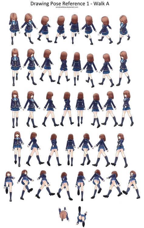 Manga Walk Pose Reference All Angles by sims4melktea on DeviantArt How To Draw Walking Pose, Walking Pose Drawing Reference, Manga Walking Pose, Character Walking Reference, Walking Anime Reference, Walking Together Reference, Guy Walking Reference, Walking Drawing Poses, Someone Walking Reference