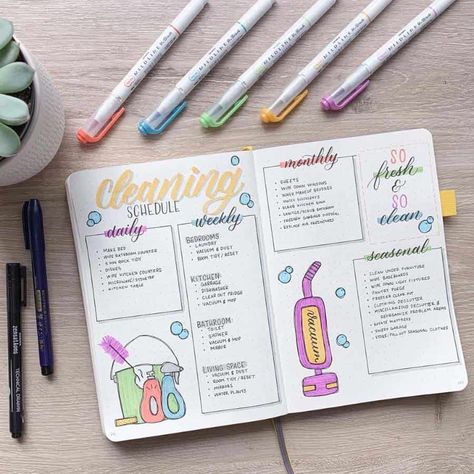 Bullet Journal Cleaning Schedule, Cleaning Tracker, Bullet Journal Work, Bullet Journal Ideas Templates, Journal Lists, Bulletin Journal Ideas, Bullet Journal Tracker, Bullet Planner, Bullet Journal Mood