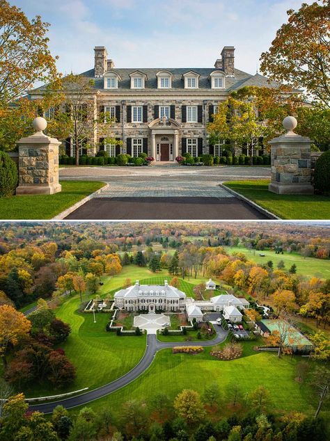 Stone Estate Homes, Different House Styles Architecture, Cool House Design Ideas, Elegant Houses Exterior, Dream Homes And Houses, Connecticut Mansions, New Money House, Estates Home Mansions, Farmhouse Mansion Exterior