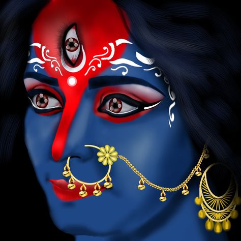 Mahakali Rangoli Design, Maha Kali Drawing, Kaali Maa Painting, Mahakali Pic, Kali Ma Drawing, Mahakali Drawing, Mahakali Serial, Maa Mahakali, Half Sleeve Tattoos Sketches