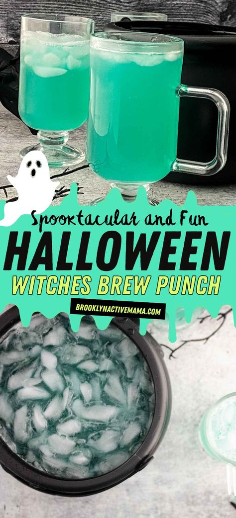 This Halloween Witches Brew Punch is so easy to make for a fun spooky holiday treat! Simple ingredients makes this delicious drink perfect for Halloween parties! Halloween Cocktails Punch, Witches Brew Punch, Witch Brew Punch, Easy Halloween Cocktails, Fun Halloween Drinks, Halloween Drinks Kids, Halloween Alcohol, Halloween Party Punch, Halloween Themed Drinks