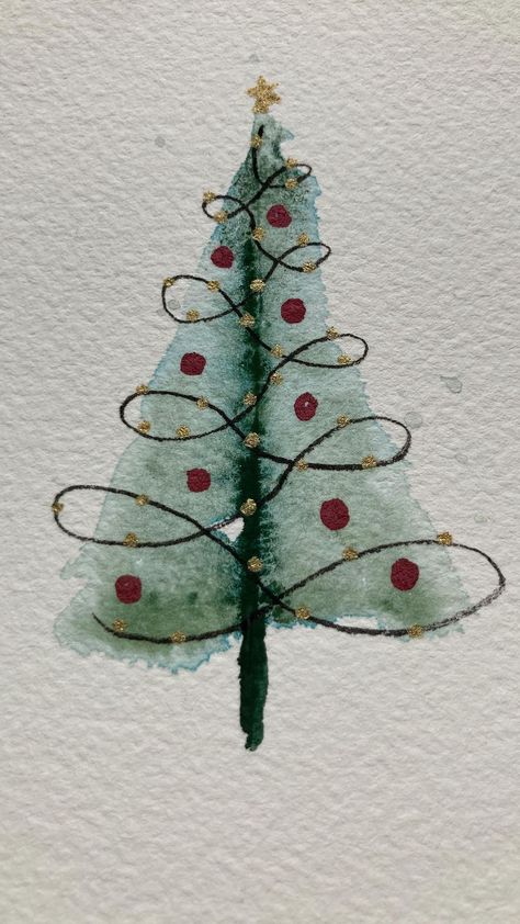 Easy holiday card idea with #watercolor | Instagram Mistletoe Drawing Easy, Cool Watercolor Ideas Easy, Christmas Cards Diy Easy, Watercolour Christmas Cards Ideas Easy, Holiday Watercolor Cards, Easy Watercolor Cards Ideas, Easy Watercolor Christmas Cards Diy, Christmas Watercolor Ideas Xmas Cards, Watercolor Cards Ideas Simple