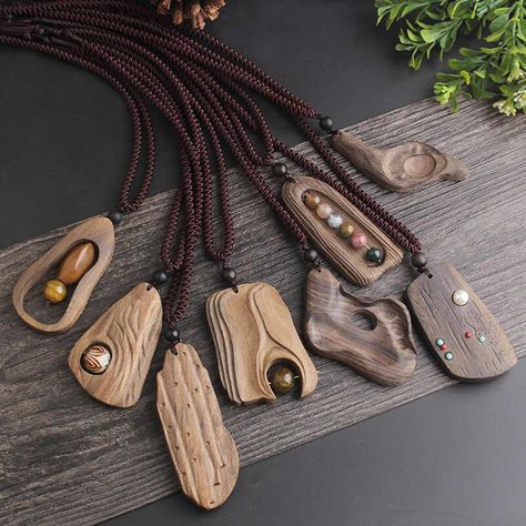 Drawing Wood, Tools Drawing, Wood Jewelery, Driftwood Jewelry, Carving Patterns, Letter Pendant Necklace, Stone Beaded Necklace, Adjustable Jewelry, Wood Necklace