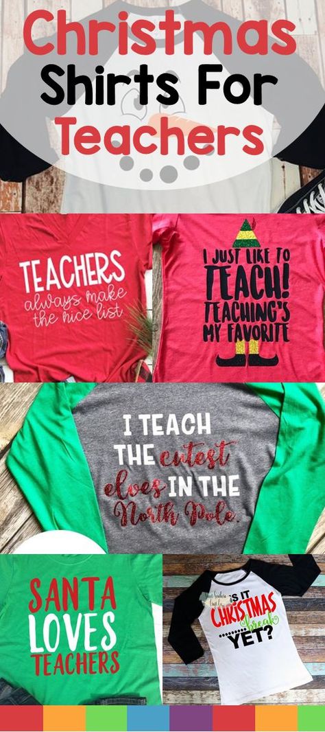 These cute Christmas and holiday teacher t-shirts will help to make the holidays a little more festive in your classroom. Funny Christmas Teacher Shirts, Teacher Christmas Tshirt Ideas, Teacher Christmas Tshirt, Teacher Shirt Christmas, Teacher Christmas Shirts Ideas, Funny Teacher Christmas Shirts, Winter Teacher Shirts, Holiday Teacher Shirts, Teacher Christmas Shirts Svg