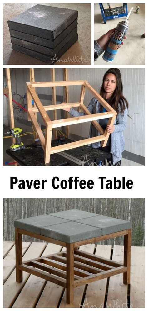 concrete paver DIY coffee table! Concrete Pavers Diy, Pavers Diy, Diy Patio Table, Backyard Patio Furniture, Cement Patio, Coffee Table Plans, Woodworking Storage, Japanese Woodworking, Dremel Tool