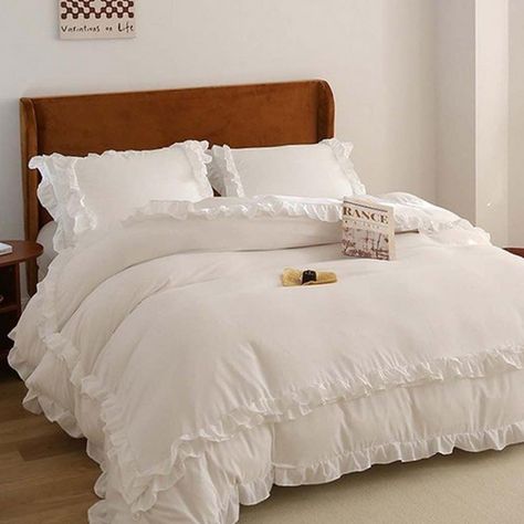 PRICES MAY VARY. Twin Set: Includes duvet cover X 1, pillow case X1 Zipper & Lace-up: The zipper closure ensures that the quilt inside the cover remains clean, and the four corner lace-up design can secure the quilt in place while you sleep. Comfortable Fabric: Our duvet cover set is made of high-quality materials, with a soft touch and breathable comfort, allowing you to sleep peacefully all night. Perfect Choice: Our duvet set features solid colors and ruffle designs that complement various in Cute Queen Comforter Sets, Cute Bedding Amazon, White Queen Bedding, Ruffled Duvet Cover, Cute White Bedding, Cute Bed Spreads, White Bed Decor, Summer Bed Sheets, Master Bedrooms Decor Romantic