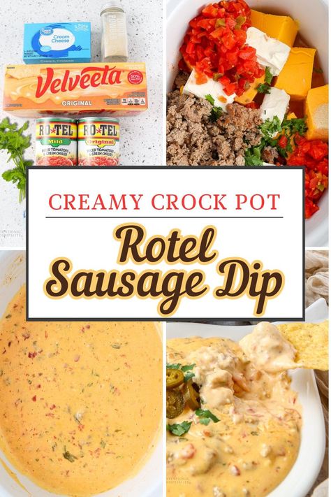 This easy warm dip recipe combines the classic flavors of sausage and Rotel tomatoes with creamy Velveeta and cream cheese for a sure party or game day hit. Sausage Cheese Rotel Dip, Rotel Dip For Party, Sausage Cheese Rotel Dip Crockpot, Velveeta Sausage Rotel Dip Crock Pot, Italian Sausage Queso Dip, Buffalo Sausage Dip, Rotes Sausage Dip, Rotel With Sausage And Cream Cheese, Queso Dip Crockpot Velveeta Sausage