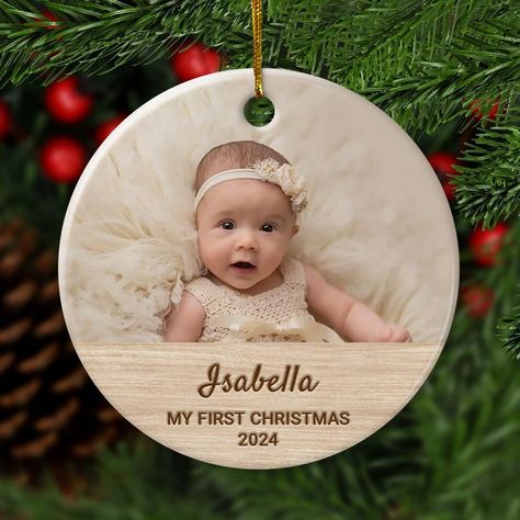 Amazon.com: Personalized Rustic Woodgrain Slice First Christmas Ceramic Ornament Personalized Name & Photo Ceramic Ornament Baby 1st Christmas Ceramic Ornament : Handmade Products My 1st Christmas Ornament, My First Christmas Ornament, Baby 1st Christmas, Name Ornaments, Name Photo, Print Ideas, Baby Ornaments, Baby's First Christmas, First Christmas Ornament