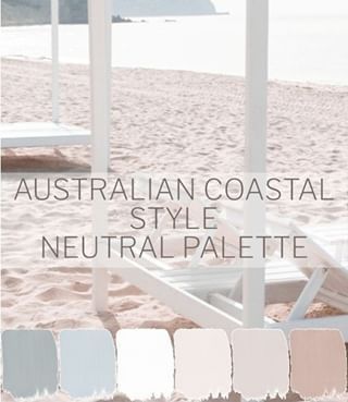 Australian Coastal Style Neutral Palette, Australian Coastal Living Rooms, Australian Coastal Interior Design, Australian Hamptons Style Interiors, Coastal Hamptons Colour Palette, Coastal House Color Palette, Coastal Colours Palette, Australian Coastal Colour Palette, Hampton Colour Palette