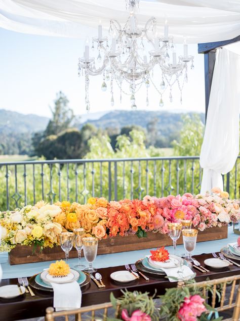 Fanciful + Glamorous Ojai Wedding with the Most Pinnable Reception Ever Crate Centerpieces, Summer Wedding Centerpieces, Modern Wedding Centerpieces, Ojai Wedding, Simple Wedding Centerpieces, Hats Summer, Wedding Colours, Ombre Wedding, Summer Garden Party