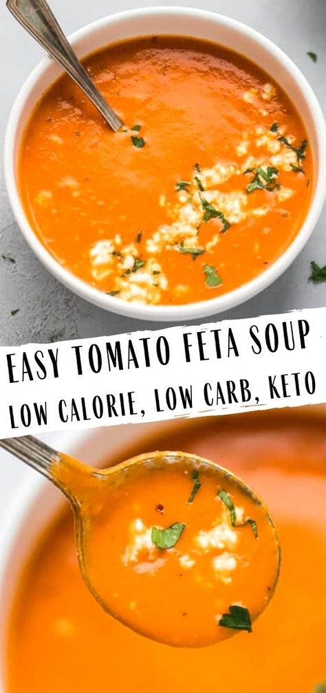 Low Calorie Tomato Soup Recipe, Tomato Soup Low Carb, Low Calorie Meals Easy Dinners, Healthy Low Calorie Meals Clean Eating, Fall Low Calorie Soup, Keto Homemade Tomato Soup, Low Calorie Creamy Tomato Soup, Low Carb Dinner Low Calorie, Low Calorie Broth Based Soup