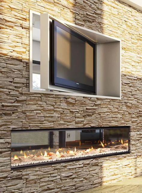 Double Sided Gas Fireplace, Tv A Muro, Design Camino, Tv Fal, Two Sided Fireplace, Indoor Outdoor Fireplaces, Double Sided Fireplace, Living Room Designs Small Spaces, Tv Units