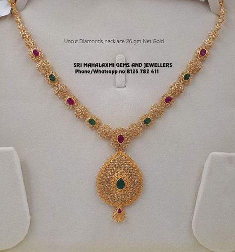 26 gm.net Gold necklace studded with Pure uncut diamonds Emeralds Necklace, Uncut Diamond Necklace, Gold Jewelry Prom, Gold Necklace Wedding, Short Necklaces, Antique Gold Jewelry Indian, Fancy Jewelry Necklace, Gold Jewelry Simple Necklace, Beautiful Gold Necklaces