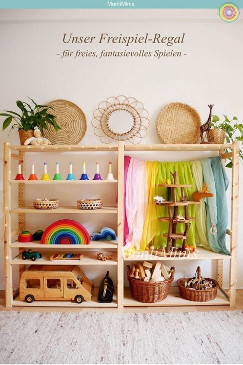 (paid link) What should I buy my 8 month old? Montessori Toy Shelf, Playroom Montessori, Waldorf Playroom, Toy Rotation, Montessori Playroom, Montessori Room, Toy Shelves, Parents Room, Natural Toys