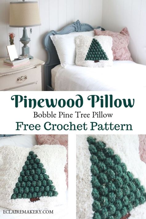 Crochet Pillow Free Pattern, Modern Haken, Diy Natal, Bobble Stitch Crochet, Crocheted Christmas, Crochet Pillow Cover, Crochet Cushion Cover, Crochet Xmas, Crochet Pillow Pattern