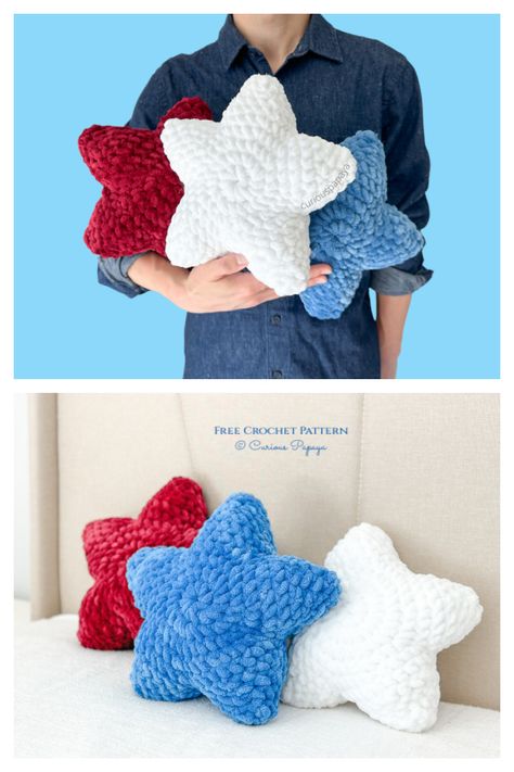 Amigurumi Star Pillow Free Crochet Patterns - DIY Magazine Free Crochet Patterns One Color, Free Giant Crochet Patterns, Big Plushie Crochet Pattern Free, Crochet Blanket Yarn Amigurumi, Crochet Ideas Chunky Yarn, Blanket Yarn Crochet Patterns Free, Jumbo Crochet Plushies Pattern Free, Chunky Yarn Projects Crochet, Giant Crochet Plushies