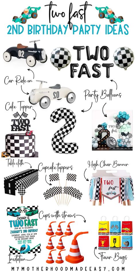 Racing 2nd Birthday, Race Car Theme 2nd Birthday, 2 Fast Birthday Party Blue, Two Year Old Car Birthday Party, 2 Fast Birthday Party Favors, Car Themed Birthday Party 2 Year, Two Fast 2 Furious Birthday Party, Two Fast Party Decor, 2 Fast Birthday Cupcakes