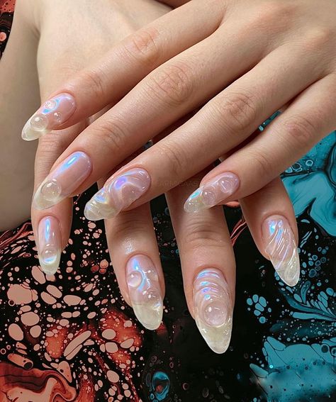 Bubble Inspired Nails, Bubbly Nail Art, Water Bubble Nails, Water Ripple Nails, Bubbles On Nails, 3d Bubble Nails, 3d Blob Nails, Bubbles Nail Art, Raindrop Nails Water Drops