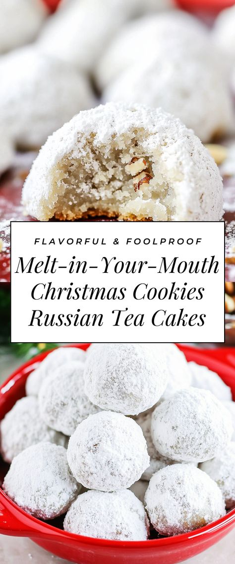 Image for Melt-in-Your-Mouth Christmas Cookies Russian Tea Cakes Best Cookie Tray Cookies, Russia Tea Cookies, Buttery Russian Tea Cakes, Russian Wedding Cookies, Christmas Cookie White Russian, Russian Tea Cakes Recipe Betty Crocker, Russian Tea Balls Recipe, Rum Ball Cookies Christmas, Russian Cookies Christmas