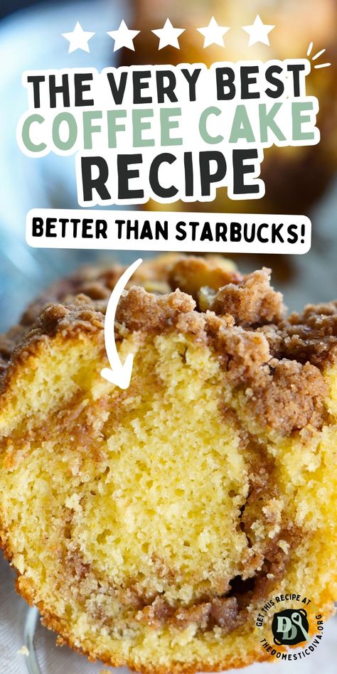 Best ever coffee cake recipe using yellow box cake mix. Better than Starbucks, the ultimate copycat recipe full of cinnamon flavor baked in a bundt pan without sour cream or buttermilk topped with a crumb topping. Coffee Cake Sallys Baking, Best Cinnamon Coffee Cake, Easy Coffee Cake With Yellow Cake, Bus Quick Velvet Crumb Coffee Cake, The Best Coffee Cake Ever, Sour Cream Coffee Cake Recipe Easy, Best Coffee Cake Recipes Bundt, Easy Coffee Cake Loaf, Cake Mix Sour Cream Coffee Cake