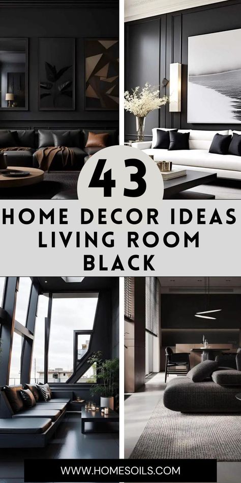 Transform your living space with these 43 striking home decor ideas that incorporate black into your living room design. From bold accent walls to sleek furniture pieces, black can add depth, sophistication, and drama to any interior. Whether you prefer a minimalist aesthetic or a more eclectic style, these ideas will show you how to effectively use black to create a stunning and inviting living room that reflects your personal taste. Vintage Black Living Room, Black Home Accents, Living Room With Black Accent Wall, Black Wall Decor Living Room, Black Family Room, Black And White Living Room Ideas Modern, Black And White Aesthetic Living Room, Modern Parisian Living Room, Living Room Black Couch