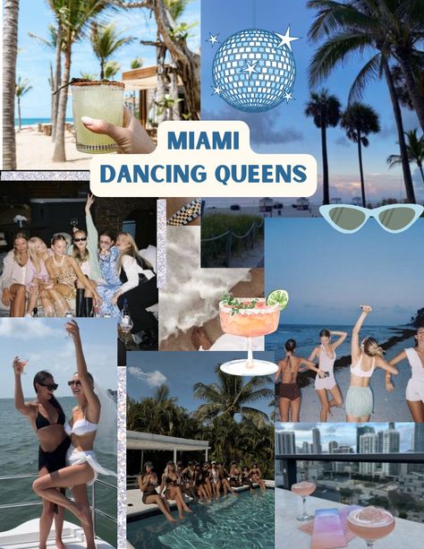 Bachelorette inspo, bachelorette idea for Miami #dancingqueens #miamibachelorette #beachbach #mammamiabachelorette Miami Bachelorette Party Itinerary, Malibu Bachelorette Party, Miami Party Theme, Bachelorette Collage, Miami Bachelorette Party Theme, Malibu Bachelorette, Bachelorette Party Miami, Collage Themes, Bachelorette Photos