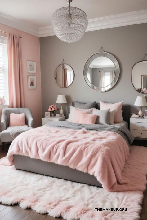 Pink Bedroom Aesthetic Ideas for a Dreamy Space 🌸 Blush Pink Bedding Ideas, Pink Grey Rose Gold Bedroom, Minimalist Bedroom Pink And Grey, Dusty Pink And Grey Bedroom, Bedroom With Blush Accents, Rose Pink Bedroom Ideas, Grey And Blush Bedroom, Gray And Blush Bedroom Ideas, Bedroom Ideas Pink And Grey