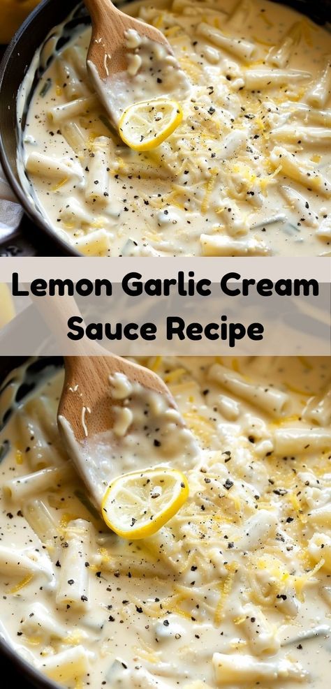 Looking for dinner recipes? Our Lemon Garlic Cream Sauce Recipe is a family favorite. Perfect for lemon garlic chicken or lemon garlic pasta, it’s an easy and delicious addition to your dinner ideas. Lemon Sauce For Fish, Garlic Cream Sauce Pasta, Cream Chicken Pasta, Creamy Lemon Garlic Sauce, Lemon Cream Sauce Pasta, Creamy Pasta Sauce Recipes, Lemon Garlic Cream Sauce, Garlic Cream Sauce Recipe, Pasta With Lemon Sauce