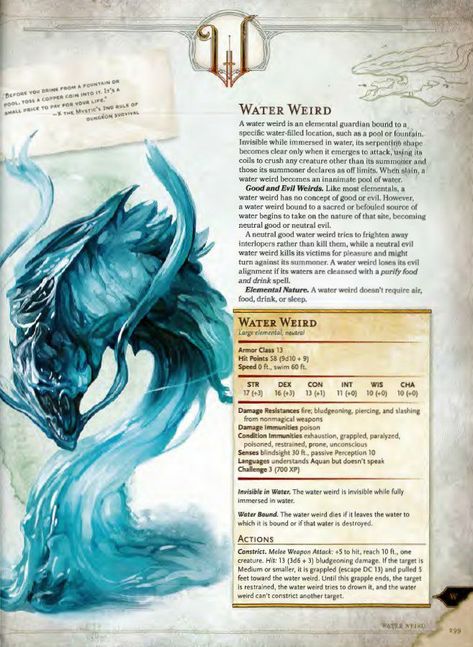 Water Campaign, Dnd Creatures, Dungeons And Dragons Races, Monster Manual, Dnd Stats, Dnd Campaign, Dungeon Master's Guide, Dungeons And Dragons Classes, D D Monsters