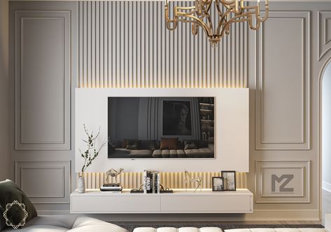 Neo Classic Livingroom on Behance Neoclassical Interior Design, Modern Classic Living Room, Ruang Tv, Modern Classic Interior, Neoclassical Interior, Elegant Living Room Design, Living Room Tv Unit, Tv Room Design, Classic Interior Design