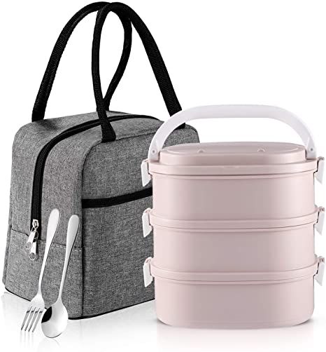 Bento Box, Slaipo 3-In-1 Lunch Box with Insulated Lunch Bag Fork Spoon, Built-in Stainless Steel Container, and Sealing Lids, Stackable Leak-proof Lunch kit for Adult Student Kids (3 Tiers, Pink) Bento Box Lunch For Adults, Lunch Boxes For Men, Salad Lunch, Adult Lunches, Japanese Lunch Box, Lunch Box Containers, Bento Box Kids, Lunch Kit, Stainless Steel Containers