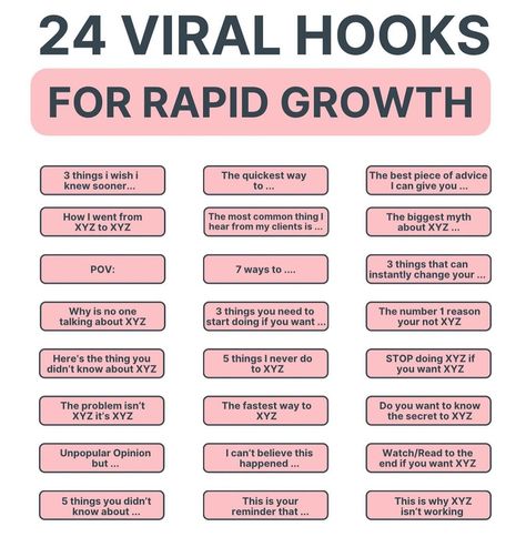 Save these for later 😉 💜Steal my 24 viral hooks to help you create content your audience can’t resist. ⏰You have 2-3 seconds to capture your audiences attention or you will lose them. Make sure your content gets the attention it deserves 👀The more eyes on your content the quicker you will grow on Instagram. Save these viral hooks and use them in your own content strategy 🔥 Follow @pollyriosmktg for more 💜 #instagramgrowthhacks #digitalmarketingstrategy #iggrowth #instagramfollowers #contentc... Youtube Content Strategy, How To Have More Followers On Instagram, How To Create Content For Instagram, Viral Hooks For Instagram, Unique Content Ideas, Instagram Hooks, Get Followers On Instagram, Content Ideas For Instagram, Hook Ideas