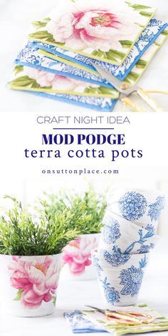 Mod Podge Crafts Diy, Napkin Crafts, Mod Podge Projects, Diy Mod Podge, Terra Cotta Pots, Mod Podge Crafts, Terra Cotta Pot Crafts, Pot Crafts, Decoupage Diy