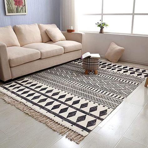 Amazon.com: USTIDE Black & Cream Living Room Rug, Farmhouse Retro Shag Rag Rug Large Natural Cotton Accent Rug Washable (4ftx6ft, Black&White) : Home & Kitchen Black And Cream Living Room, Farmhouse Rugs Living Room, Cream Living Rooms, Fringe Rugs, Geometric Pattern Rug, Retro Farmhouse, Tassels Decor, Layered Rugs, Cream Area Rug