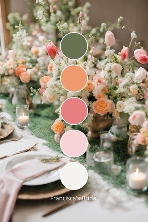 Wedding Decor Colour Schemes, Colour Theme For Wedding, Spring Wedding Elegant, Color Palette Decoration, Wedding Pallet Ideas Summer, Colour Palette For Wedding, Spring Outdoor Wedding Colors, Whimsical Garden Wedding Color Palette, Wedding Palletes Colors