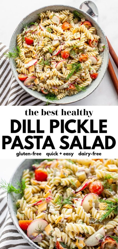 Dill Pickle Pasta Salad No Mayo, Dill Pickle Macaroni Salad Recipe, Vegan Dill Pickle Pasta Salad, Macaroni Salad Dairy Free, Pasta Salad With Pickles, Dill Pasta Salad Recipes, Gf Df Pasta Salad, Dairy Free Pasta Salad Recipes, Pasta Salad With Dill