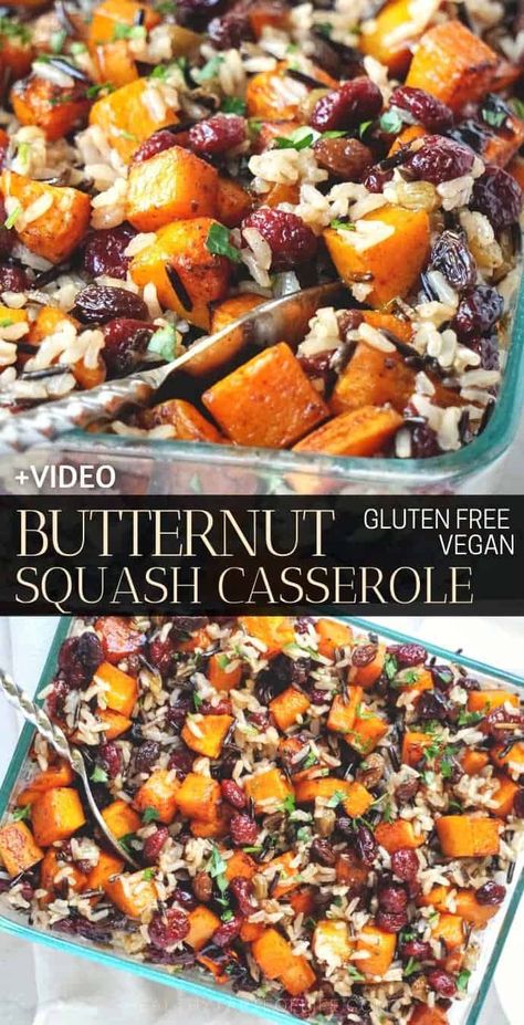 Butternut Squash Casserole With Sweet Potatoes and Rice (Vegan Gluten Free Recipe, Side Dish) Looking for butternut squash casserole recipes ? #butternutsquash #casserole #glutenfree #vegan #sidedish Casserole With Sweet Potatoes, Potatoes And Rice, Vegan Casserole Recipes, Butternut Squash Casserole, Vegan Casserole, Vegetable Casserole, Squash Casserole, Butternut Squash Recipes, Vegan Thanksgiving