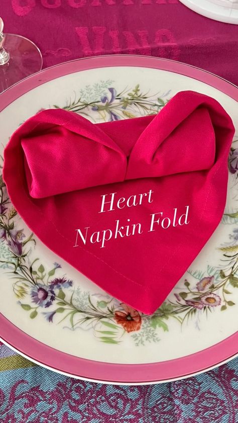 Make a Heart napkin fold with me❤️ It doesn’t matter if you’re having a romantic dinner for two. Take-Out for one. Or you’re hosting a… | Instagram Heart Shaped Napkin Fold, How To Napkin Fold, Heart Napkin Fold, Rectangle Napkin Folding Ideas, How To Fold Napkins Fancy, Cloth Napkin Folding, Paper Napkin Folding, Hosting A Party, Napkin Folds