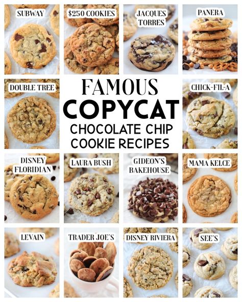 From Chick-fil-a to Subway and Levain to Double Tree, here are the most famous copycat chocolate chip cookie recipes! Mrs Fields Copycat Cookies, Tate’s Chocolate Chip Cookie Recipe, Perkins Chocolate Chip Cookie Recipe, Chocolate Chip Cookies Best Ever, Super Soft Chocolate Chip Cookie Recipe, Different Types Of Chocolate Chip Cookie, Medium Rare Chocolate Chip Cookies, Chip City Cookies Copycat, Cheryl’s Cookies Copycat