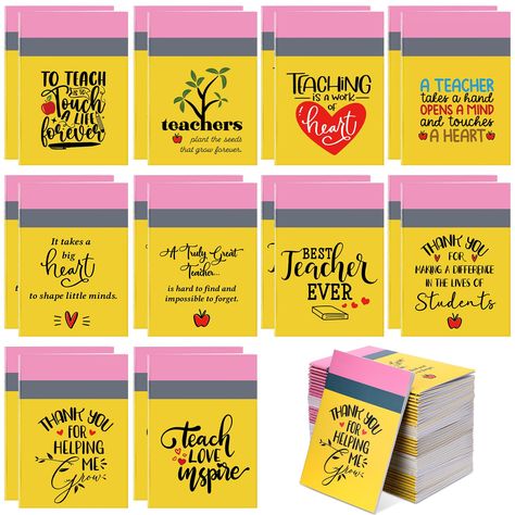 PRICES MAY VARY. Teacher Notebook Set: the package includes 50 inspirational notepads that come in classic pencil design, featuring 10 different styles, each style has 5, so there are enough quantities to be sent as gifts for teachers, colleagues and more, showing your appreciation Ideal Size for Use: with an approximate size of about 3.35 x 4.72 inches/ 8.5 x 12 cm, this compact design makes it easily portable and convenient to slip into most bags, whether you are tracking student grades or jot Welcome Back To School Gifts, Teacher Care Package, Teachers Appreciation Gifts, School Gifts For Teachers, School Christmas Gifts, Student Birthday Gifts, First Day Of School Gift, Teachers Week, Survival Kit For Teachers