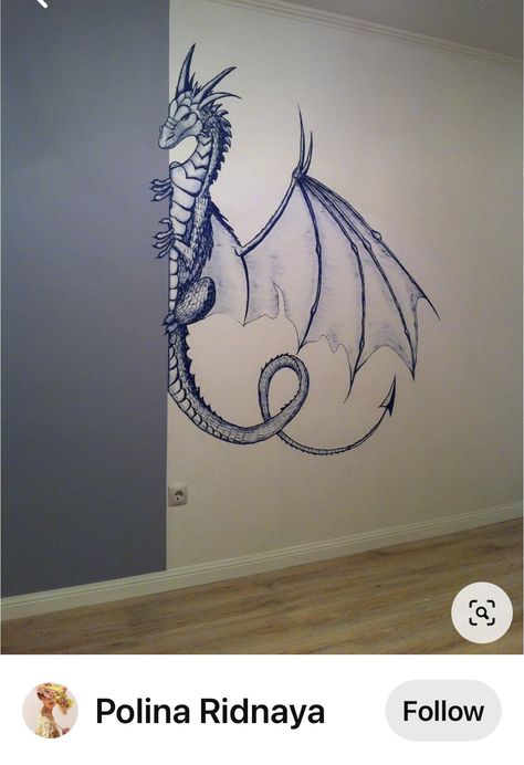 Dragon Room Ideas, Dragon Wall Painting, Dragon Wall Mural, Dragon Bedroom, Underwater Room, Painting Dragon, Dragon Nursery, Simpsons Drawings, Interior Murals