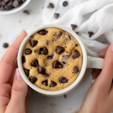 This easy chocolate chip mug cake is lightning fast, deliciously sweet, and fully loaded with ooey-gooey pockets of melted chocolate chips. Easy Mug Treats, Easy Cookie In A Mug Recipe, Chocolate Chip Cake In A Mug, Choc Chip Mug Cake Cookie In A Cup, Choc Chip Mug Cookie, Chocolate Chip Cookies Mug Cake, Mug Cakes Chocolate Chip, Oatmeal Chocolate Chip Mug Cake, Easy Things To Make With Chocolate Chips