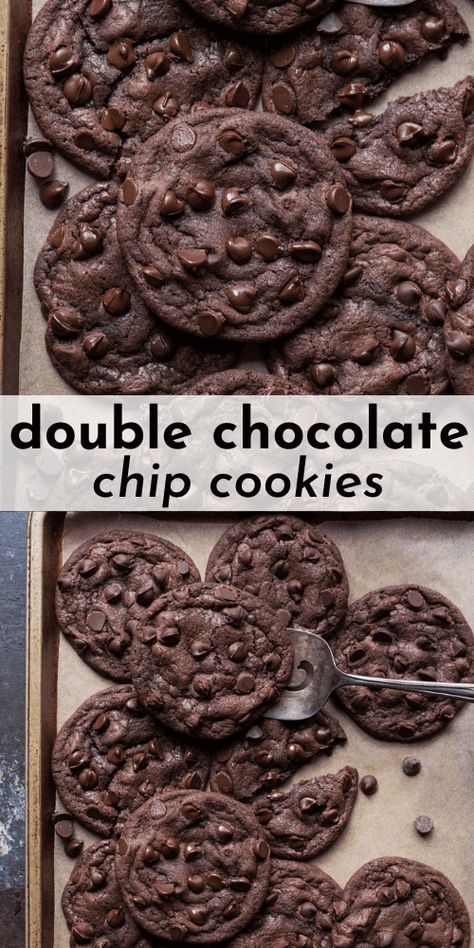 Cholate Chip Cookies, Double Chocolate Chip Cookie Recipe, Double Chocolate Chip Cookie, Double Chocolate Cookies Recipe, Cookie Recipes Chewy, Chewy Chocolate Cookies, Chocolate Cookie Dough, Double Chocolate Chip Cookies, Easy Chocolate Chip Cookies