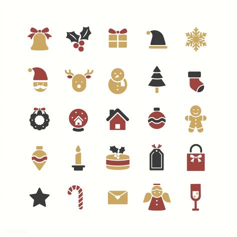 Christmas holiday symbols vector set | free image by rawpixel.com Bujo Christmas, Christmas Merch, Sewing Beginners, Christmas Symbols, App Ikon, Sewing Logo, Holiday Symbols, Xmas Sticker, Tree Icon