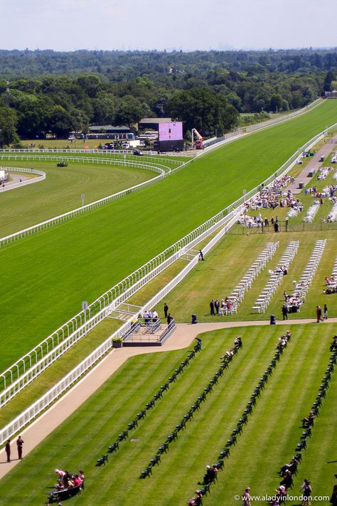 Ascot Racecourse as seen from the top of the grandstand Royal Ascot Aesthetic, Racecourse Outfit, Ascot Aesthetic, Royal Enclosure Ascot Dresses, Fitted Hat For Royal Ascot Celebration, Horse Racing Aesthetic Old Money, Luxury Headband For Royal Ascot, Ascot Fashion, Royal Ascot Fashion