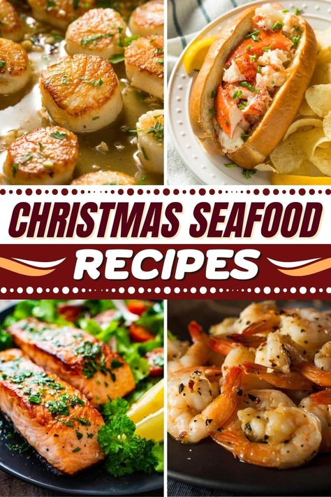 Try these Christmas seafood recipes for a feast to remember! From shrimp to salmon to lobster and crab cakes, these holiday dinner ideas are all winners. Christmas Pescatarian Recipes, Best Seafood Dinner Recipes, Make Ahead Fish Recipes Dinners, Seafood Ideas For Christmas, Christmas Lobster Recipes, Christmas Eve Seafood Recipes, Christmas Eve 7 Fish Dinner Ideas, Winter Seafood Dishes, Seafood Christmas Lunch