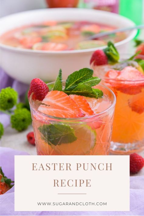 This Easter Punch is the perfect fruity and bright drink for Easter brunch. Serve it as a cocktail or skip the vodka for a kid-friendly mocktail!