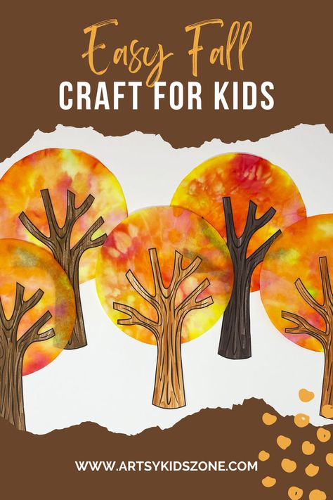 Coffee Filter Tree Craft Tk Fall Crafts, Coffee Filter Trees Craft, Fall Flower Crafts For Kids, Fall Season Art Preschool, Fall Craft For Toddlers Easy, Quick Fall Art Projects For Kids, Fall Leaves Toddler Crafts, Coffee Filter Art For Kids, Coffee Filter Trees